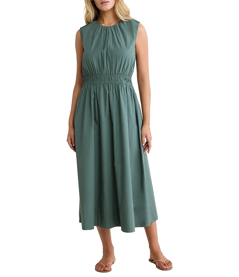 nz by Nic + Zoe Dakota Cotton Poplin Round Neck Sleeveless A-Line Midi Dress