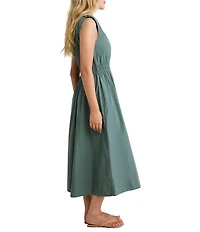 nz by Nic + Zoe Dakota Cotton Poplin Round Neck Sleeveless A-Line Midi Dress