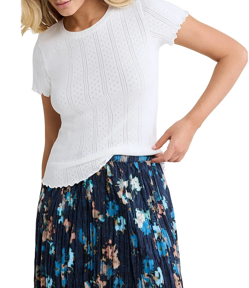 nz by Nic + Zoe Georgia Pointelle Rib Crew Neck Short Sleeve Tee