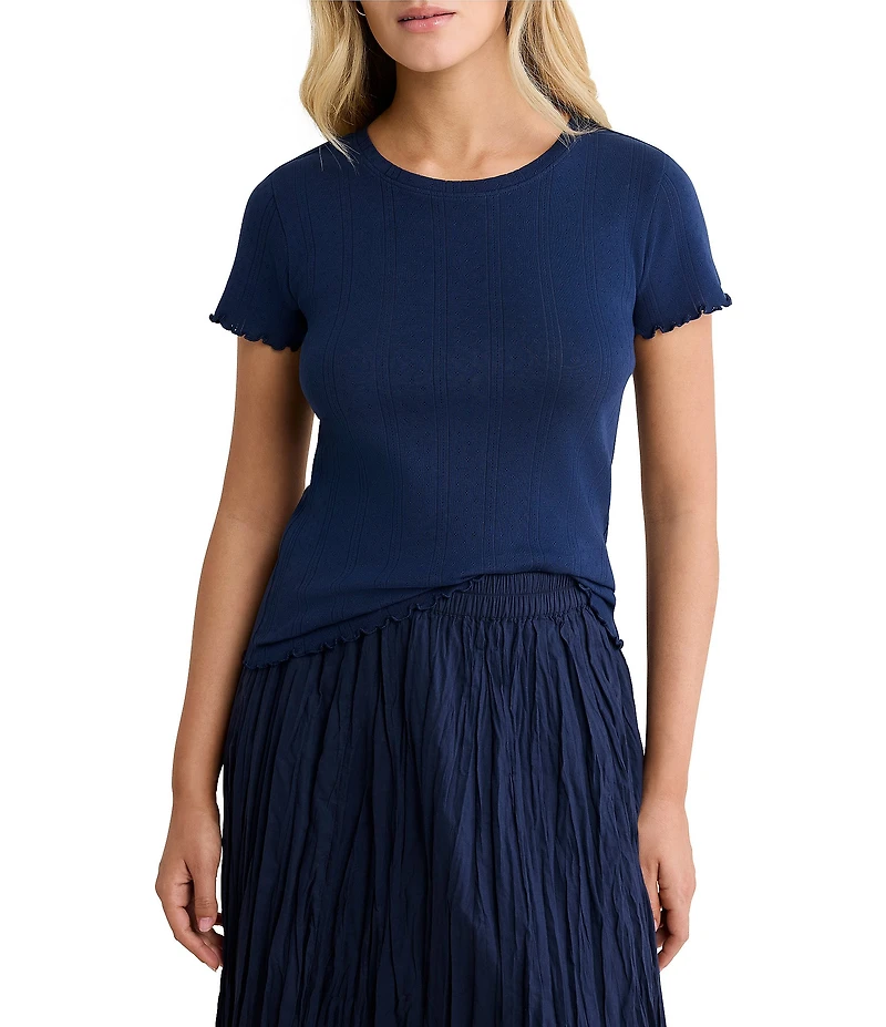 nz by Nic + Zoe Georgia Pointelle Rib Crew Neck Short Sleeve Tee