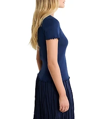 nz by Nic + Zoe Georgia Pointelle Rib Crew Neck Short Sleeve Tee
