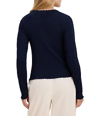 nz by NIC + ZOE Pointelle Rib Knit Cleo Scalloped Scoop Neck Long Sleeve Fitted Tee