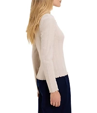 nz by NIC + ZOE Pointelle Rib Knit Cleo Scalloped Scoop Neck Long Sleeve Fitted Tee