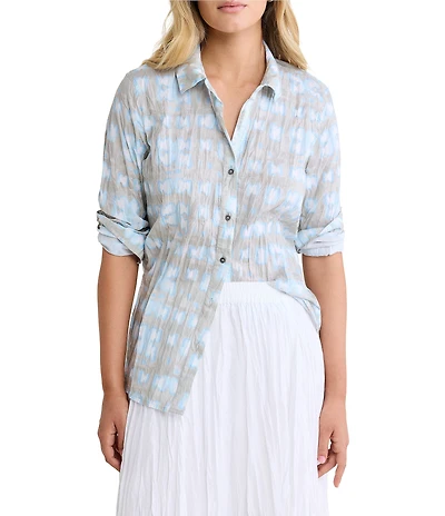 nz by Nic + Zoe Shibori Core Dye Print Point Collar Long Sleeve Button-Front Shirt