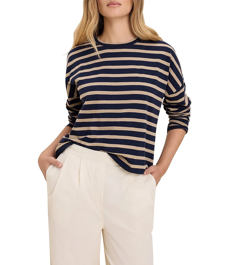 nz by NIC+ ZOE Soft Stripe Crew Neck Long Sleeve Knit Tee
