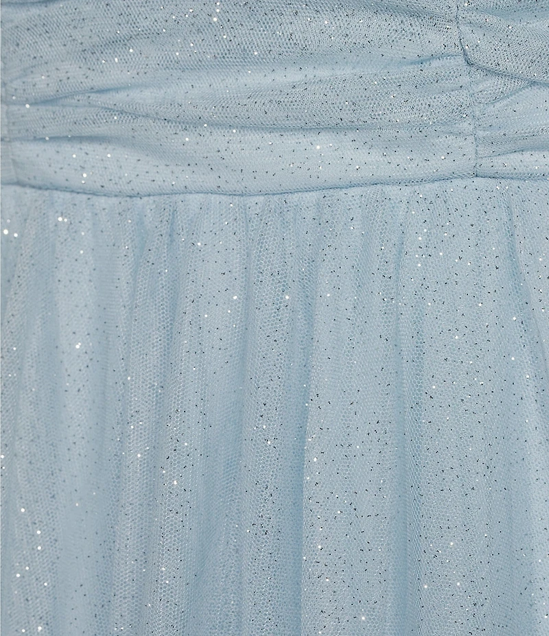 City Vibe Of-The-Shoulder Ruched Bodice Mesh Long Dress