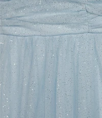 City Vibe Of-The-Shoulder Ruched Bodice Mesh Long Dress