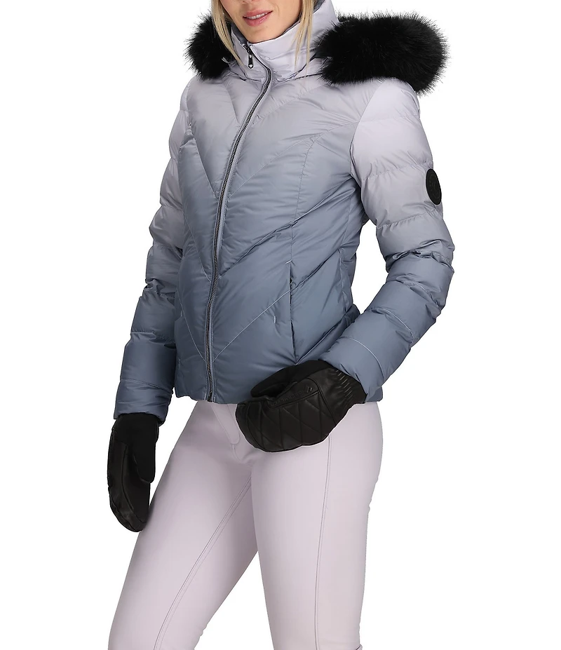 Obermeyer Bombshell Ombre Luxe Stand Fleece Collar Zip Front Puffer Ski Jacket