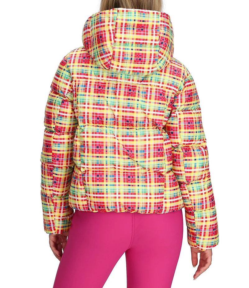Obermeyer Calypso Down Plaid Print Asymmetrical Zip Puffer Ski Jacket