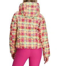 Obermeyer Calypso Down Plaid Print Asymmetrical Zip Puffer Ski Jacket