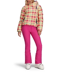 Obermeyer Calypso Down Plaid Print Asymmetrical Zip Puffer Ski Jacket