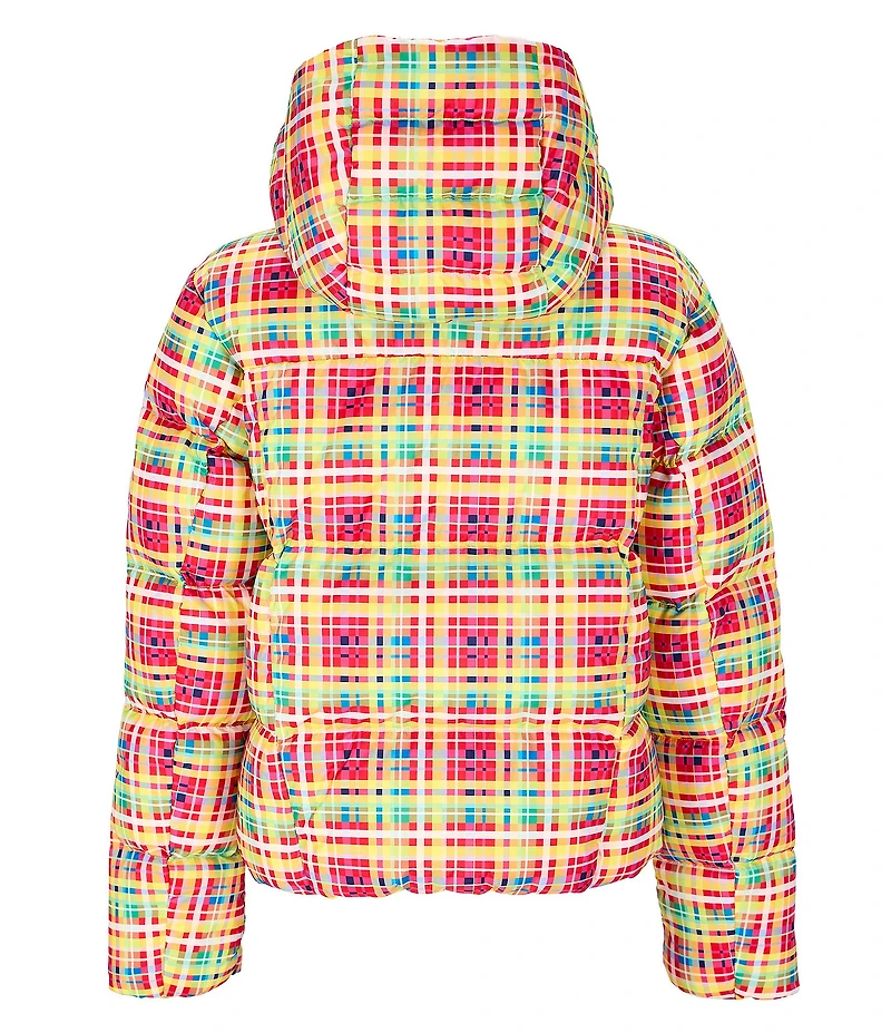 Obermeyer Calypso Down Plaid Print Asymmetrical Zip Puffer Ski Jacket
