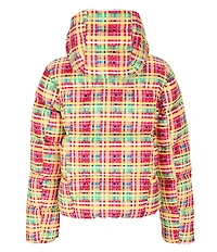 Obermeyer Calypso Down Plaid Print Asymmetrical Zip Puffer Ski Jacket