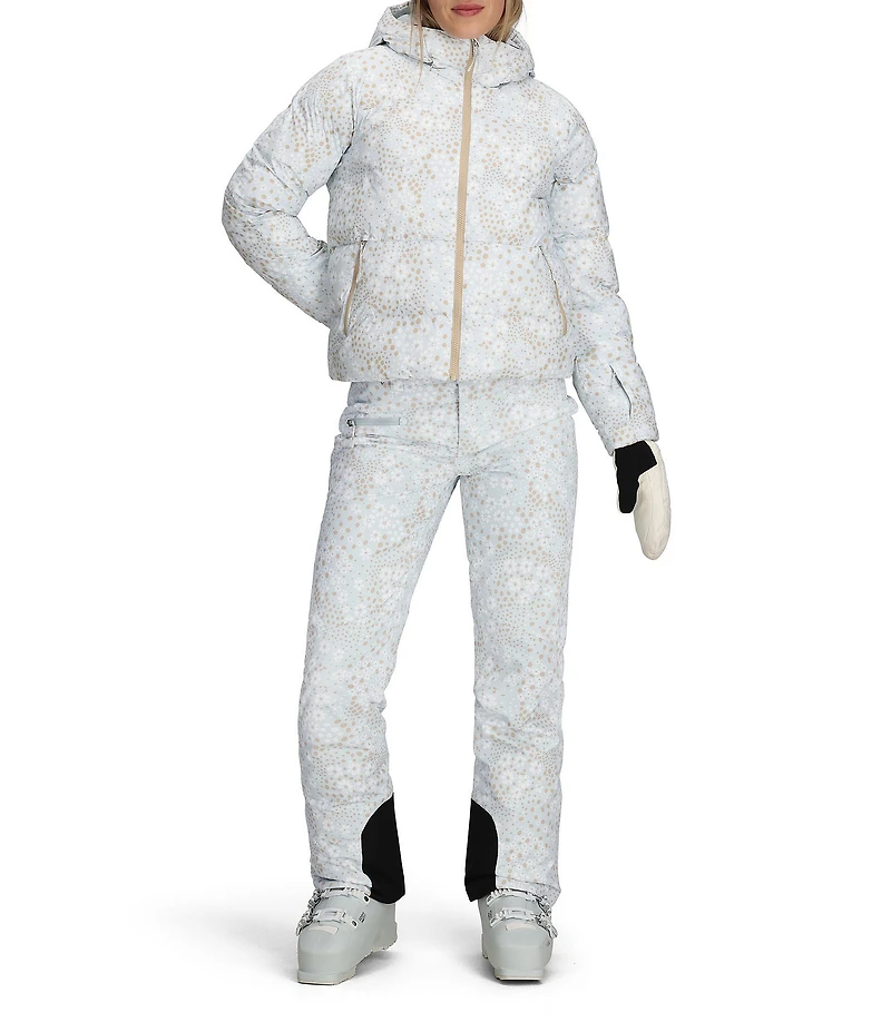 Obermeyer Slopeside Floral Printed Hooded Stand Collar Zip Front Puffer Down Ski Jacket