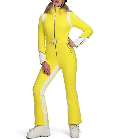 Obermeyer Water Repellent Solid Stand Collar Belted Hooded Vesper Ski Suit