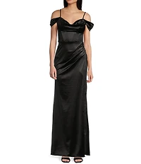 B. Darlin Off-The-Shoulder Corset Wrap Side Slit Long Dress