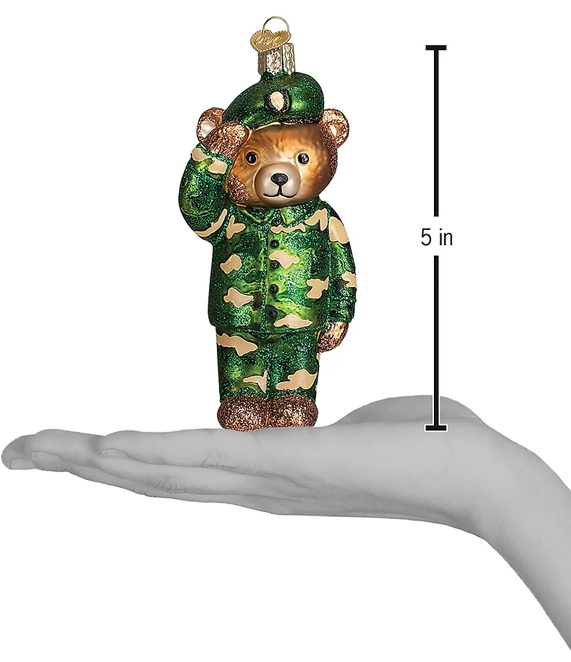 Old World Christmas Army Bear Glass Ornament