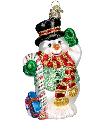 Old World Christmas Candy Cane Snowman Glass Ornament