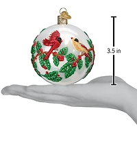 Old World Christmas Hollyberry Birds Round Glass Ornament