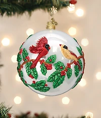 Old World Christmas Hollyberry Birds Round Glass Ornament