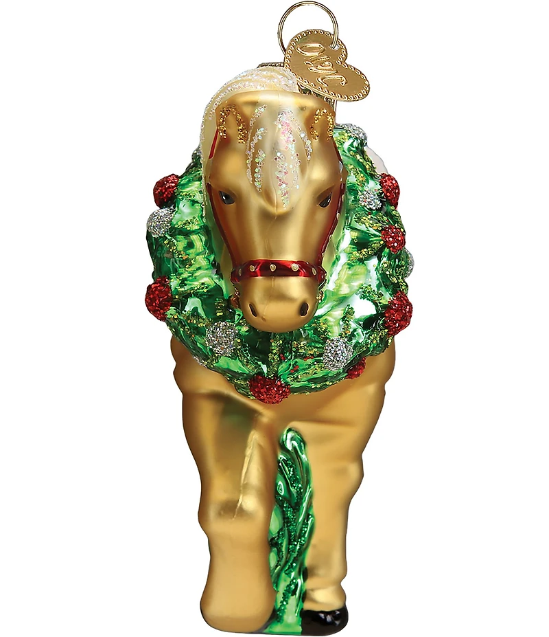 Old World Christmas Horse with Wreath Glass Ornament