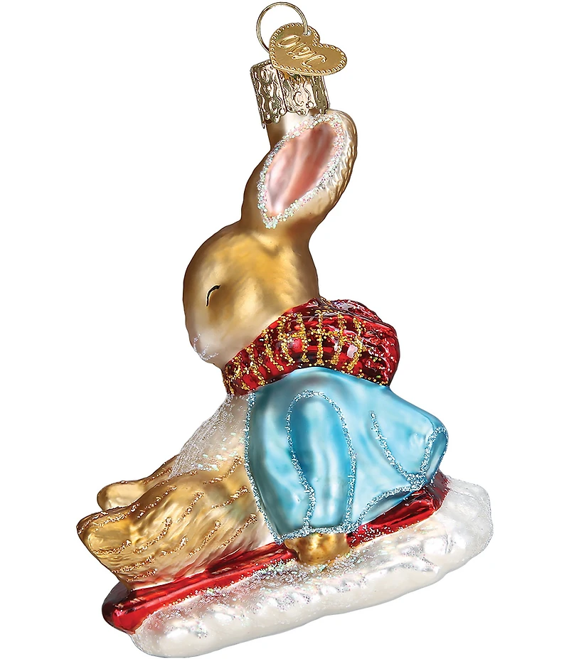 Old World Christmas Peter Rabbit On Sled Glass Ornament