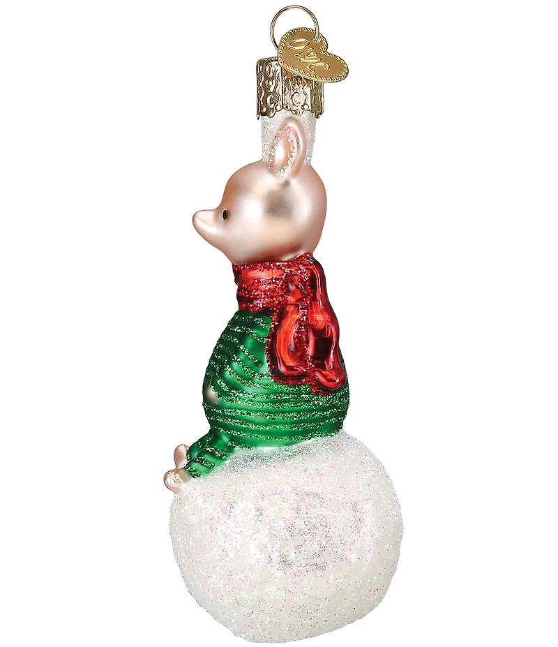 Old World Christmas Piglet on Snowball Glass Ornament