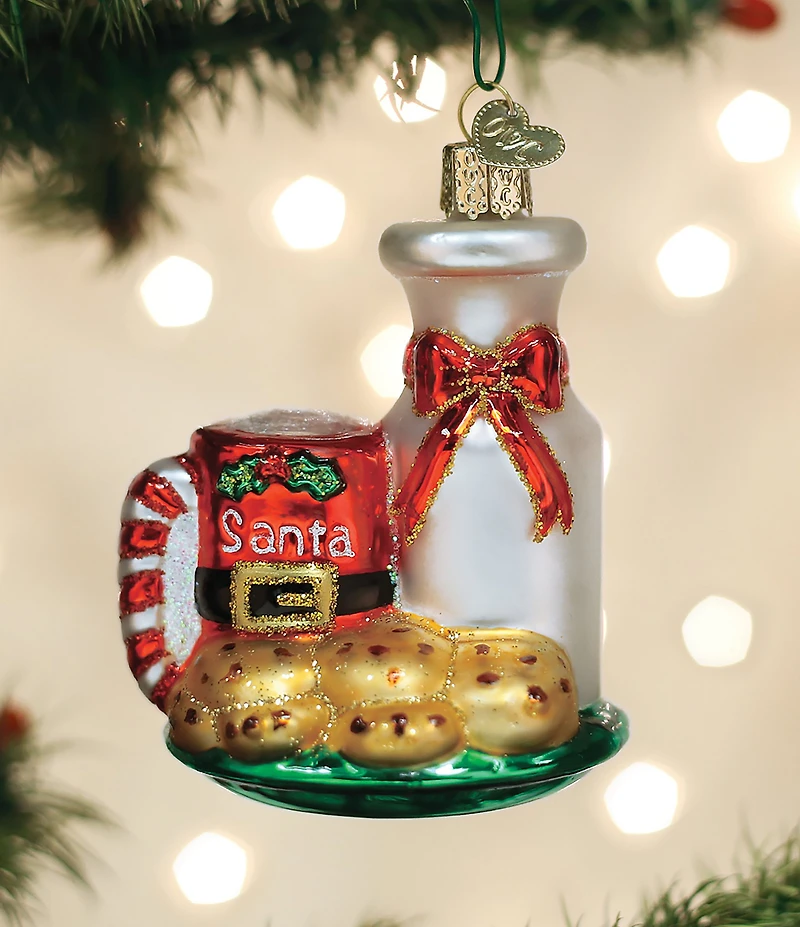 Old World Christmas Santas Milk & Cookies Glass Ornament
