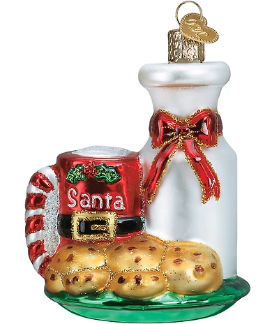 Old World Christmas Santas Milk & Cookies Glass Ornament