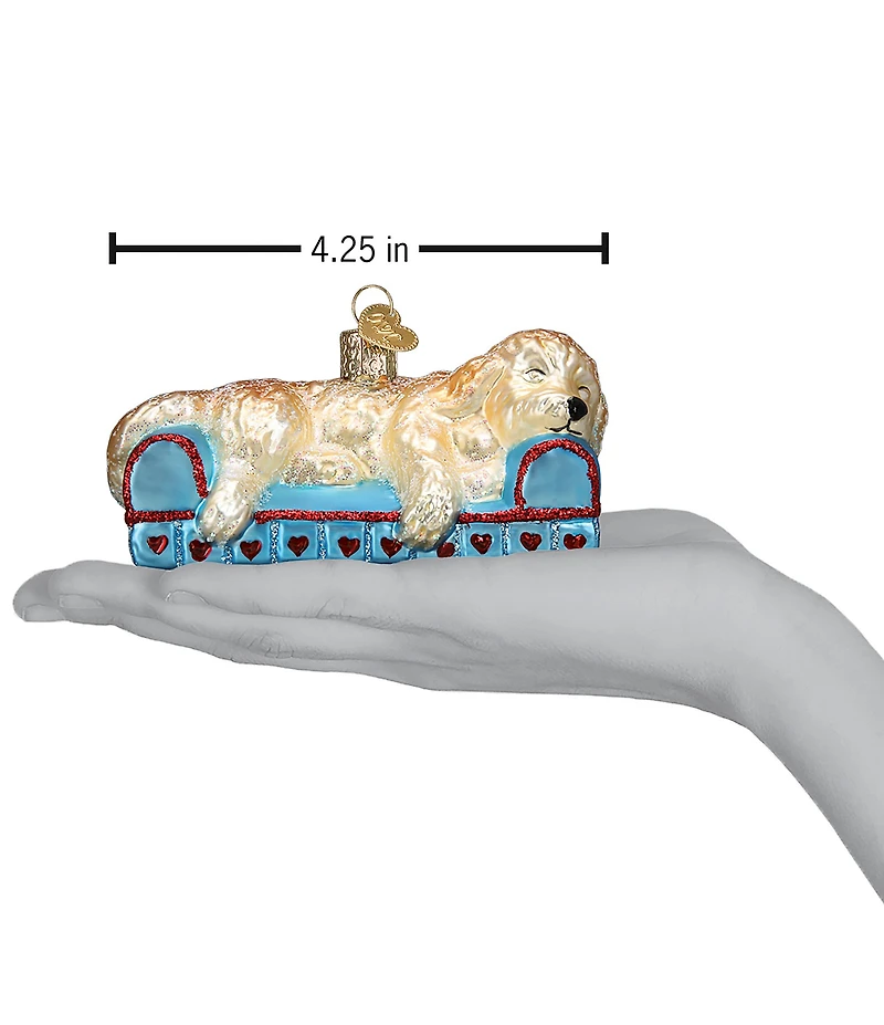 Old World Christmas Sleepy Doodle Dog Glass Ornament