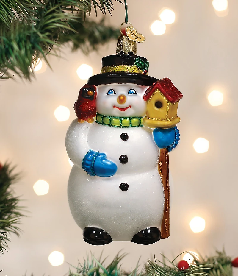 Old World Christmas Snowman with Cardinal Glass Ornament