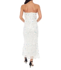 Oleg Cassini 3D Embroidered On Mesh Off The Shoulder Long Dress
