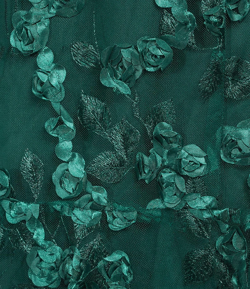 Oleg Cassini 3D Flower Petal Mesh V-Neck Cap Sleeve Midi Gown