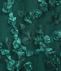 Oleg Cassini 3D Flower Petal Mesh V-Neck Cap Sleeve Midi Gown