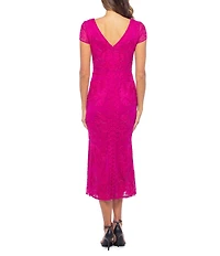 Oleg Cassini Cap Sleeve Soutache Midi Dress