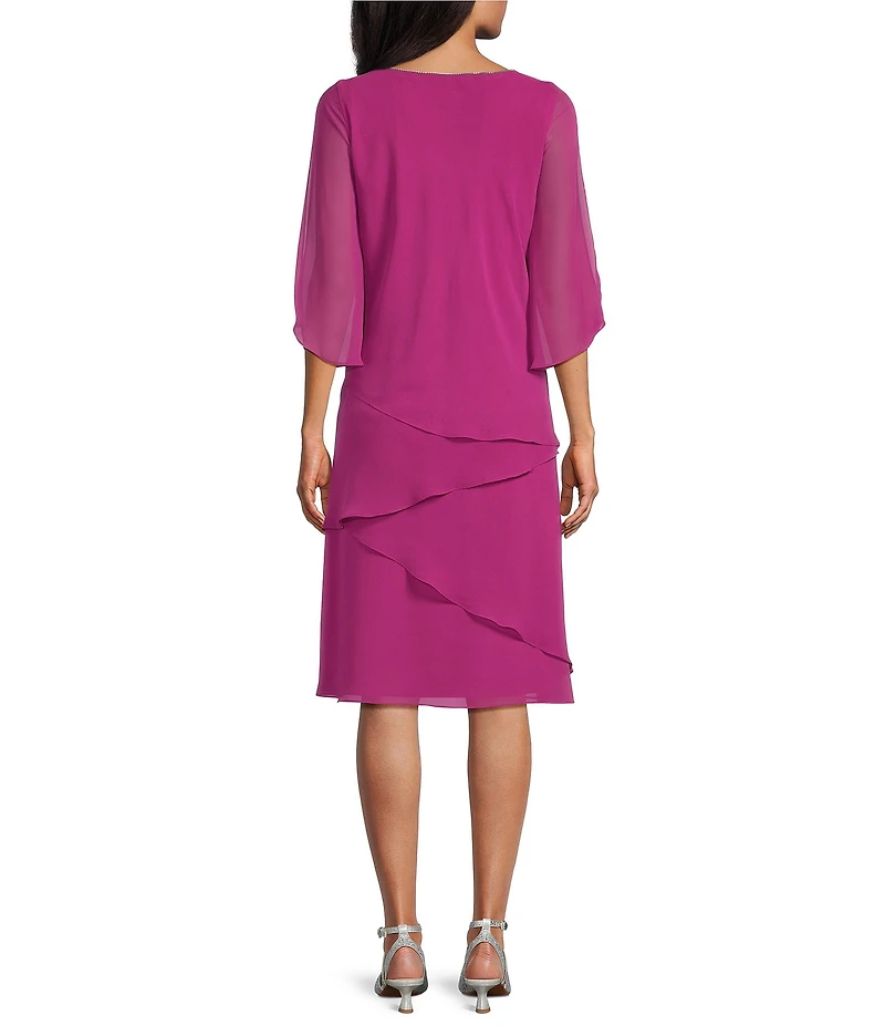 Oleg Cassini Cold Shoulder 3/4 Sleeve Tiered Sheath Dress