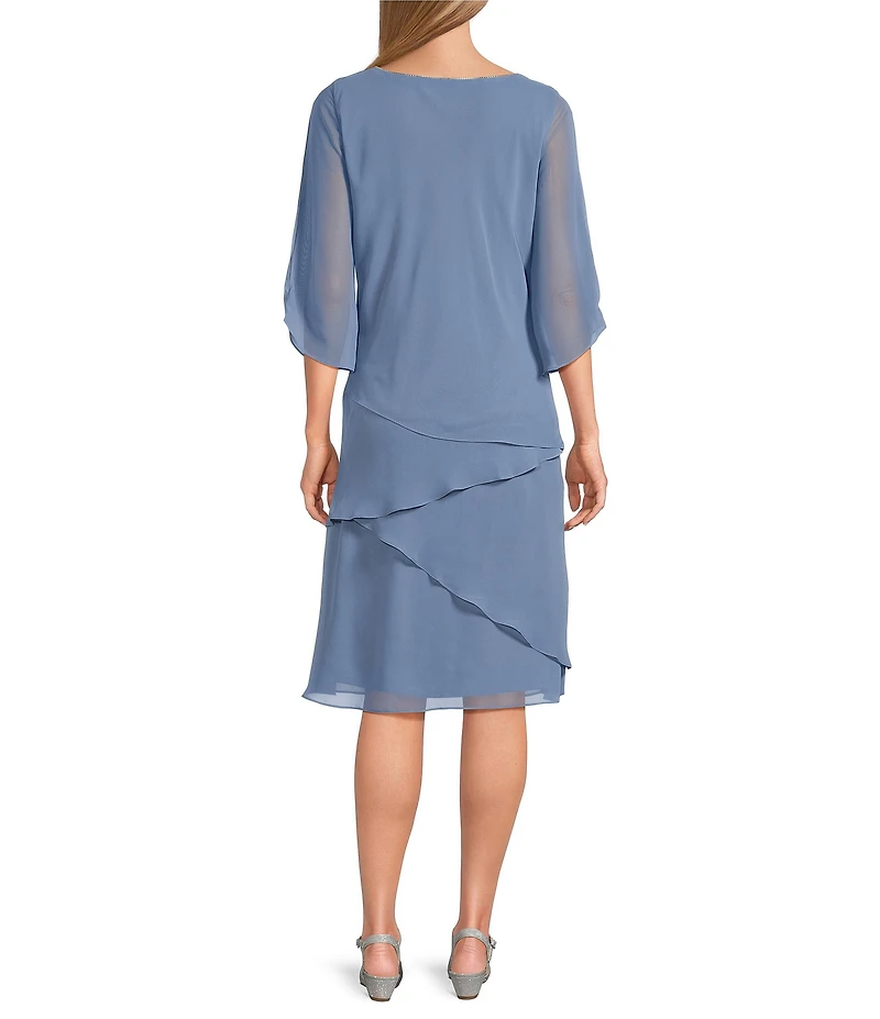 Oleg Cassini Cold Shoulder 3/4 Sleeve Tiered Sheath Dress