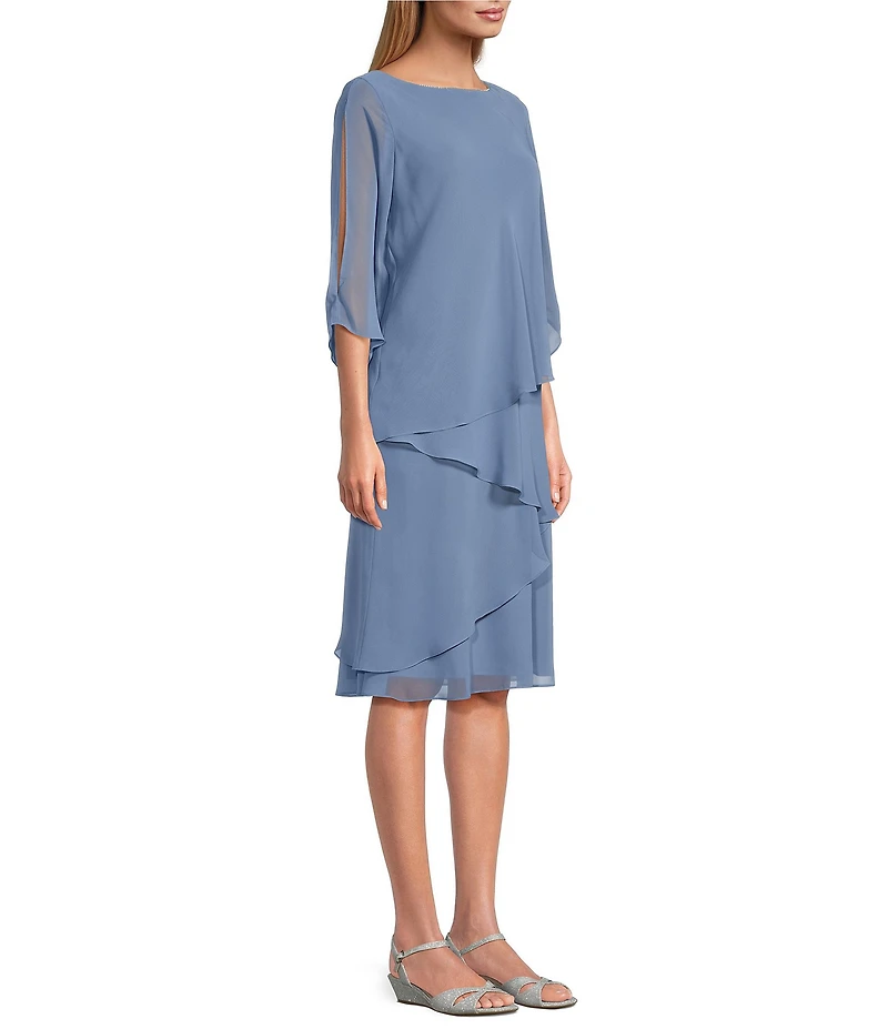 Oleg Cassini Cold Shoulder 3/4 Sleeve Tiered Sheath Dress