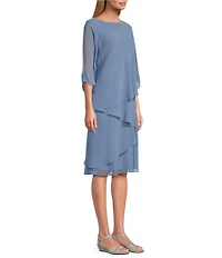 Oleg Cassini Cold Shoulder 3/4 Sleeve Tiered Sheath Dress