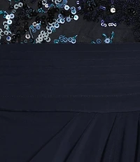 Oleg Cassini Floral Embroidery Sequin Mesh 3/4 Sleeve Gown