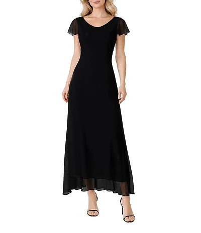 Oleg Cassini Georgette Short Sleeve Scoop Neck Midi Dress