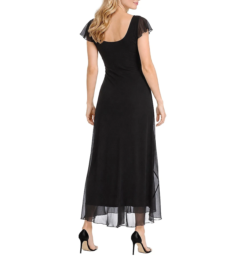 Oleg Cassini Georgette Short Sleeve Scoop Neck Midi Dress