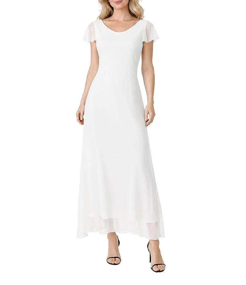 Oleg Cassini Georgette Short Sleeve Scoop Neck Midi Dress