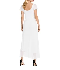Oleg Cassini Georgette Short Sleeve Scoop Neck Midi Dress