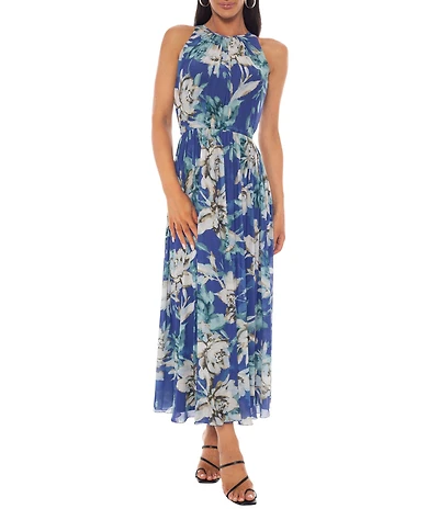 Oleg Cassini Halter Neck Floral Print Midi Dress