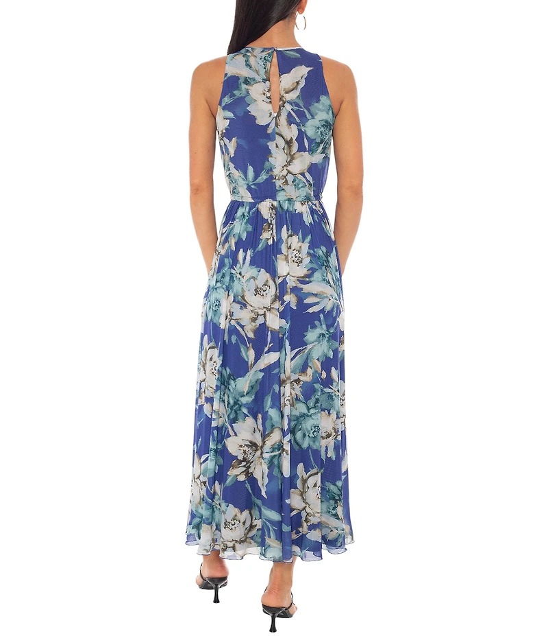 Oleg Cassini Halter Neck Floral Print Midi Dress