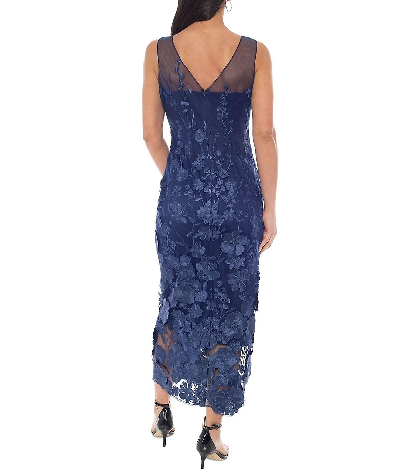 Oleg Cassini Illusion 3D Floral Embroidered Midi Dress