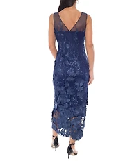 Oleg Cassini Illusion 3D Floral Embroidered Midi Dress