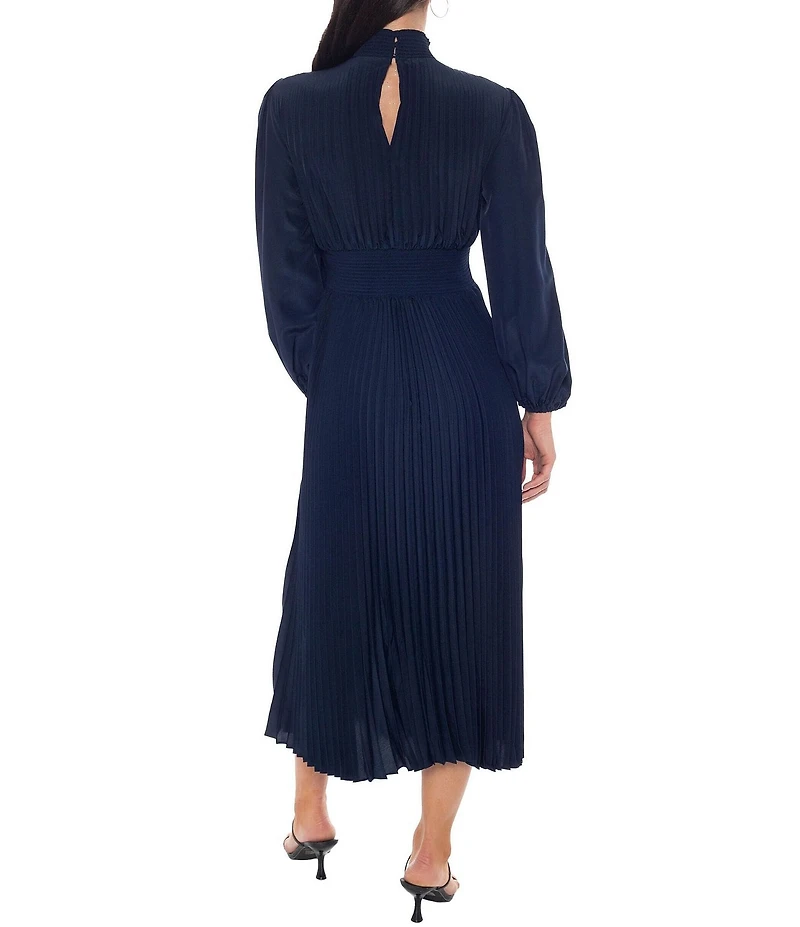 Oleg Cassini Long Sleeve Mock Neck Pleated Midi Dress