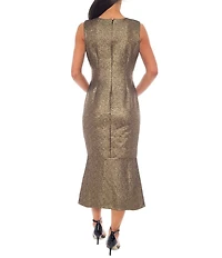 Oleg Cassini Metallic Brocade V-Neck Sleeveless Mermaid Dress